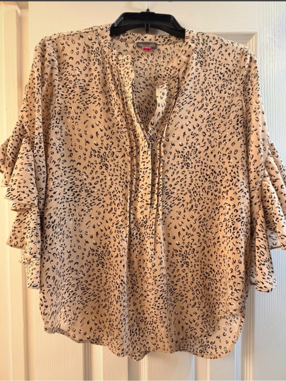 Vince Camuto Tan Leopard-Print Ruffle Sleeve Blouse